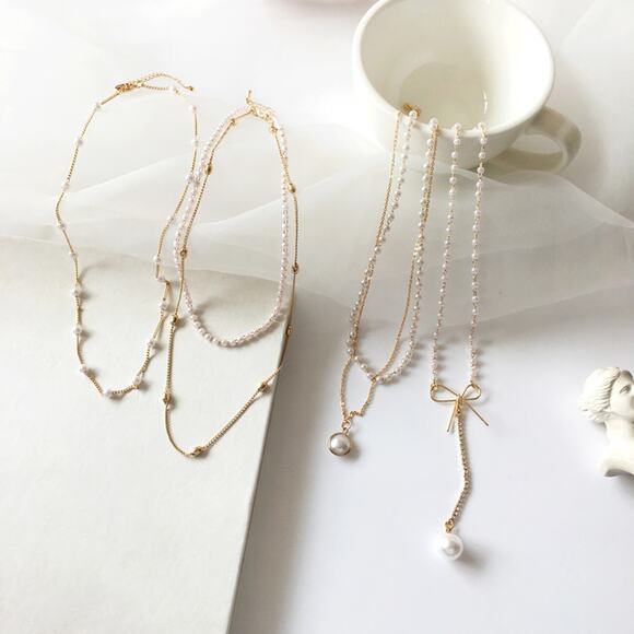 White Pearl Gold Link Choker Necklace Boho Festive Chic Classic - Picture 4 of 4